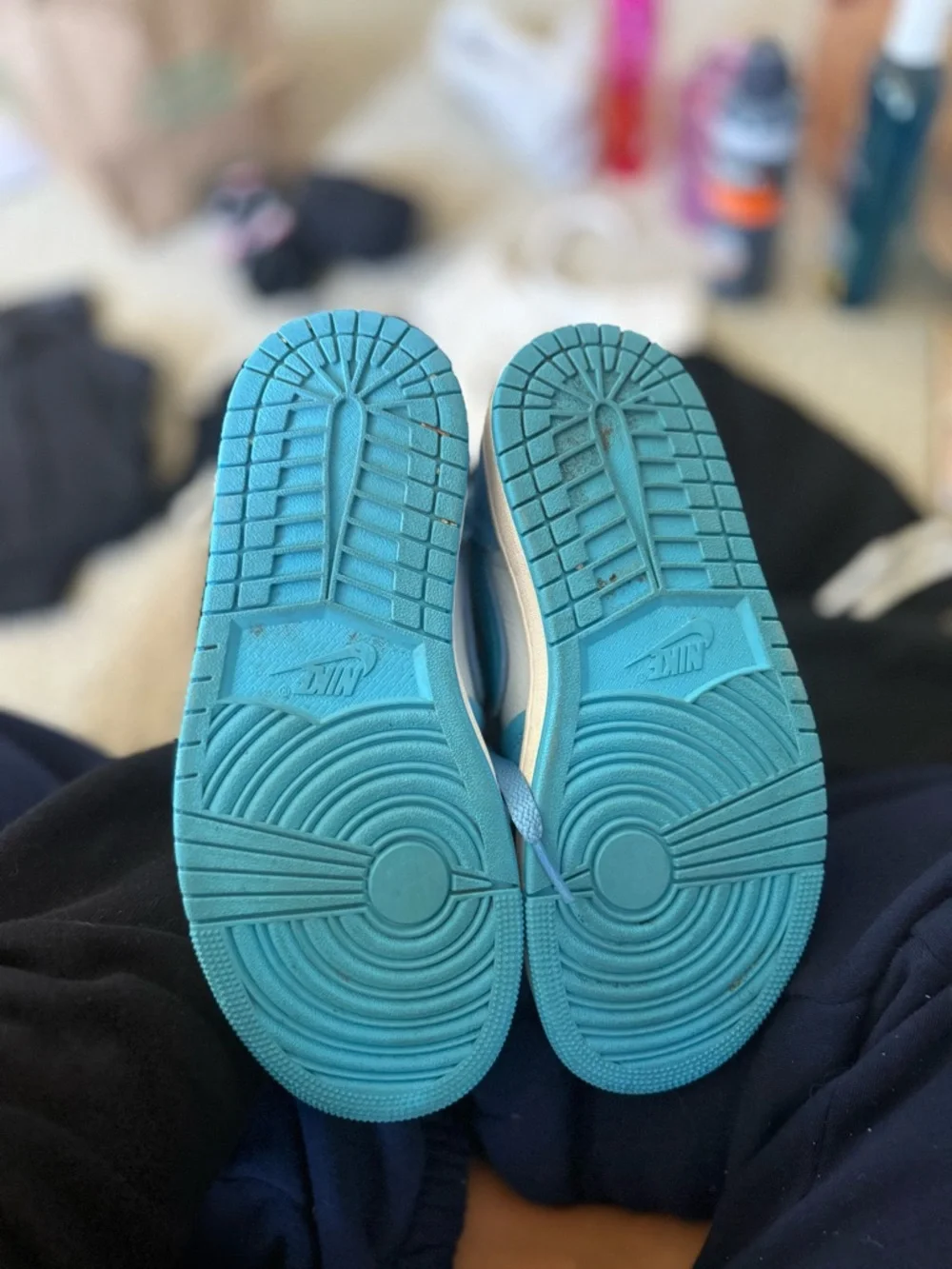 Women’s Light Blue High-Top Air Jordans - Picture 3 of 3